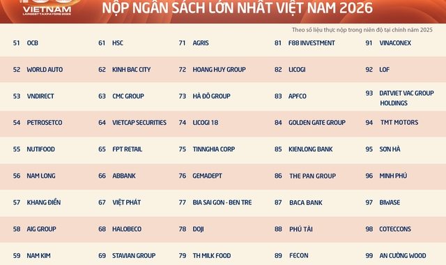 Top doanh nghiệp tư nhân nộp ngân sách theo ngành